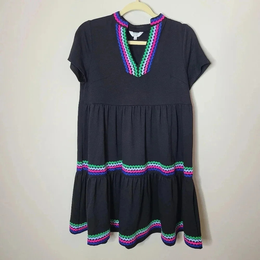 Crown & Ivy Black Short Sleeve Tiered Dress S